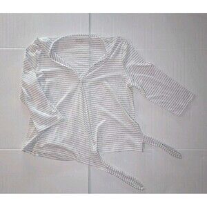 WOMENS TEE SHIRT-EDDIE-Wh ite/Gray Striped -SIZE XL-